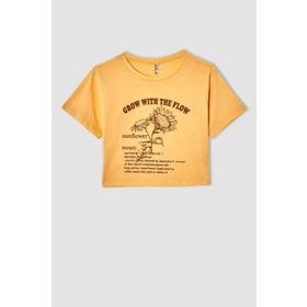 DeFacto V5409A621HS Baskılı Kısa Kollu Crop Ekru Kız Çocuk T-Shirt