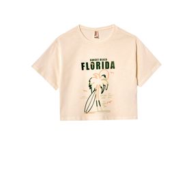 DeFacto V5409A621HS Baskılı Kısa Kollu Crop Ekru Kız Çocuk T-Shirt