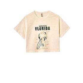 DeFacto V5409A621HS Baskılı Kısa Kollu Crop Ekru Kız Çocuk T-Shirt
