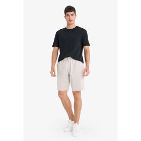 DeFacto W1105AZ25SP Bej-BG735 Erkek Slim Fit Dar Kesim Cepli Pamuklu Basic Düz Bermuda Şort