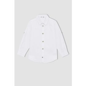 DeFacto W3215A622SP Regular Fit Basic Uzun Kollu Beyaz Erkek Çocuk Gömlek