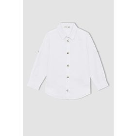 DeFacto W3215A622SP Regular Fit Basic Uzun Kollu Beyaz Erkek Çocuk Gömlek