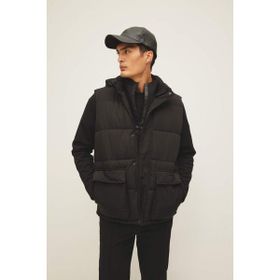 DeFacto W5509AZ23AU Siyah-BK27 Regular Fit Kapüşonlu Cepli Şişme Erkek Yelek