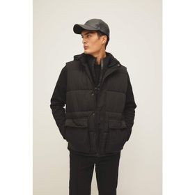 DeFacto W5509AZ23AU Siyah-BK27 Regular Fit Kapüşonlu Cepli Şişme Erkek Yelek