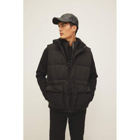 DeFacto W5509AZ23AU Siyah-BK27 Regular Fit Kapüşonlu Cepli Şişme Erkek Yelek