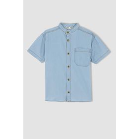 DeFacto W8093A622SM Erkek Çocuk Regular Fit Hakim Yaka Jean Kısa Kollu Gömlek