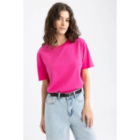 DeFacto W9584AZ23SM Beyaz-WT34 Regular Fit Bisiklet Yaka Kısa Kollu %100 Pamuk Kadın T-shirt