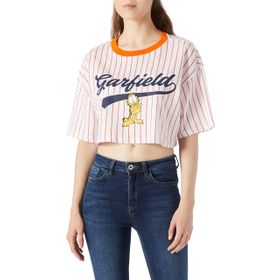 DeFacto X0937AZ Coool Oversize Fit Garfield Lisanslı Bisiklet Yaka Kısa Kollu Beyaz Kadın Tişört