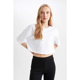 DeFacto X2381AZ23SM Beyaz-WT34 Coool Loose Fit Kısa Kollu Kadın T-shirt