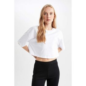 DeFacto X2381AZ23SM Beyaz-WT34 Coool Loose Fit Kısa Kollu Kadın T-shirt