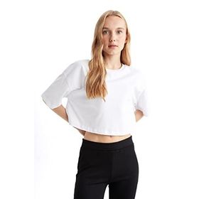DeFacto X2381AZ23SM Beyaz-WT34 Coool Loose Fit Kısa Kollu Kadın T-shirt