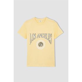 DeFacto X2470A622SP Bej-BG221 Regular Fit Baskılı Kısa Kollu Pamuklu Penye Erkek Çocuk T-shirt