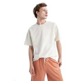 DeFacto X3926AZ Erkek Boxy Fit Bisiklet Yaka Pamuklu Penye Taş Rengi Tişört