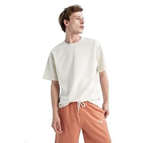 DeFacto X3926AZ Erkek Boxy Fit Bisiklet Yaka Pamuklu Penye Taş Rengi Tişört