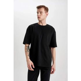 DeFacto X3926AZ23SP Siyah-BK81 Oversize Fit Bisiklet Yaka Pamuklu Premium Erkek T-shirt