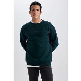 DeFacto X8282AZ23AU BK81 Siyah Boxy Fit Bisiklet Yaka Baskılı Erkek Sweatshirt