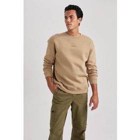 DeFacto X8282AZ23AU BK81 Siyah Boxy Fit Bisiklet Yaka Baskılı Erkek Sweatshirt