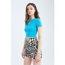 DeFacto Y1221AZ22SM Kadın Coool Bisiklet Yaka Önü Dekolteli Basic Kısa Kollu Crop Top