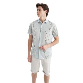 DeFacto Y3260AZ Açık Mavi Modern Fit Polo Yaka Baskılı Kısa Kollu Erkek Gömlek