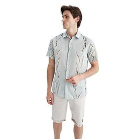 DeFacto Y3260AZ Açık Mavi Modern Fit Polo Yaka Baskılı Kısa Kollu Erkek Gömlek