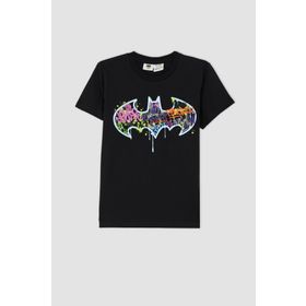 DeFacto Y4747A622HS Erkek Çocuk Batman Lisanslı Regular Fit Bisiklet Yaka Kısa Kollu T-Shirt