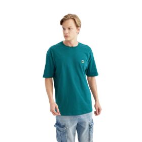 DeFacto Y5343AZ22HS Yeşil Comfort Fit Bisiklet Yaka Sırt Baskılı Kısa Kollu Tişört