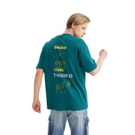 DeFacto Y5343AZ22HS Yeşil Comfort Fit Bisiklet Yaka Sırt Baskılı Kısa Kollu Tişört