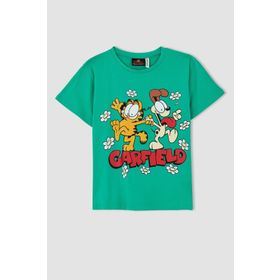 DeFacto Y6601A622HS Yeşil-GN322 Garfield Lisanslı Regular Fit Kısa Kollu Kız Çocuk Tişört