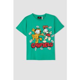 DeFacto Y6601A622HS Yeşil-GN322 Garfield Lisanslı Regular Fit Kısa Kollu Kız Çocuk Tişört