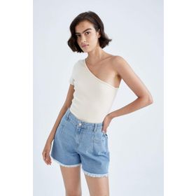 DeFacto Y7469AZ22SM Bej-BG107 Slim Fit Basic Tek Omuzlu Kadın Tişört