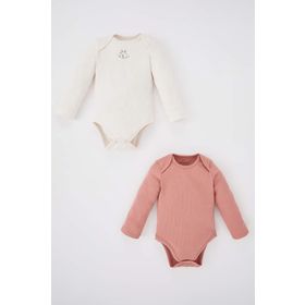DeFacto Z6667A223SP Bordo Kız Bebek Bisiklet Yaka Fitilli Kaşkorse 2'li Uzun Kollu Çıtçıtlı Body