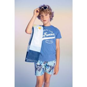 DeFacto Z8002A623SM Mavi-BE405 Regular Fit Bisiklet Yaka Baskılı Kısa Kollu Erkek Çocuk T-shirt