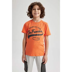 DeFacto Z8002A623SM Turuncu-OG77 Regular Fit Bisiklet Yaka Baskılı Kısa Kollu Erkek Çocuk T-shirt