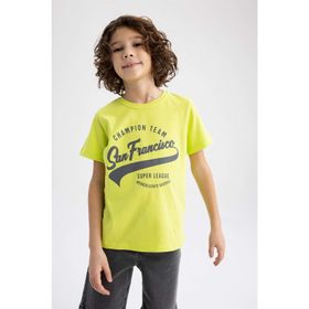 DeFacto Z8002A623SM Yeşil-GN667 Regular Fit Bisiklet Yaka Baskılı Kısa Kollu Erkek Çocuk T-shirt