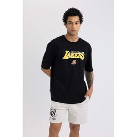 DeFactoFit NBA Los Angeles Lakers Boxy Fit Bisiklet Yaka Tişört