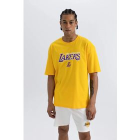 DeFactoFit NBA Los Angeles Lakers Boxy Fit Bisiklet Yaka Tişört