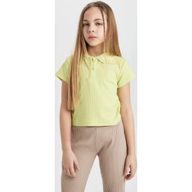 DefFacto Z7794A6 Ss Kız Çocuk Slim Fit Polo Yaka Basic Fitilli Kaşkorse Kısa Kollu Tişört