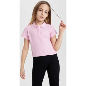 DefFacto Z7794A6 Ss Kız Çocuk Slim Fit Polo Yaka Basic Fitilli Kaşkorse Kısa Kollu Tişört