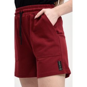 Defys Regular Fit Bordo Kadın Beli Lastikli Cepli Etiket Detaylı Şort
