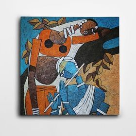 Dekolata 80x80 cm Afrikalı Kadın ve Yan Flüt Kare Kanvas Tablo