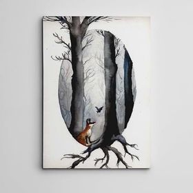 Dekolata Ağaçlar Tilki ve Kuş Mini 20x30 cm Kanvas Tablo