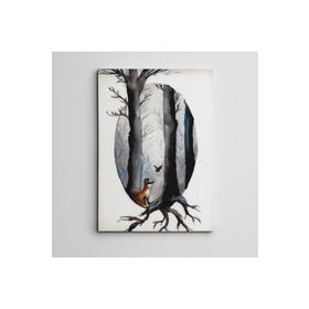 Dekolata Ağaçlar Tilki ve Kuş Mini 35x50 cm Kanvas Tablo