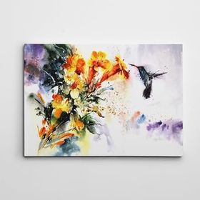 Dekolata Arı Kuşu ve Çiçekler 60x85 cm Kanvas Tablo