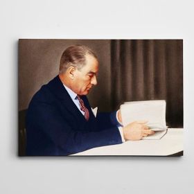 Dekolata Atatürk Kitap Okurken 35x50 cm Kanvas Tablo