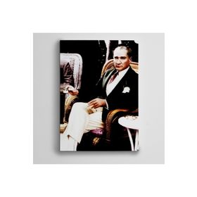 Dekolata Atatürk Tablosu Atatürk Türk Kahvesi İçerken 60x85 cm Kanvas Tablo