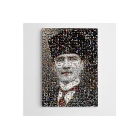 Dekolata Atatürk Tablosu Şayap Kalpak Mozaik 35x50 cm Kanvas Tablo