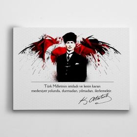 Dekolata Atatürk Tablosu Türk Bayrağı ve Atatürk 40x60 cm Kanvas Tablo
