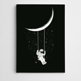 Dekolata Ay Salıncak ve Astronot Modern Sanat 20x30 cm Kanvas Tablo