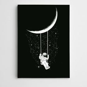 Dekolata Ay Salıncak ve Astronot Modern Sanat 35x50 cm Kanvas Tablo