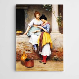 Dekolata Bahçede Kadınlar Modern Sanat 20x30 cm Kanvas Tablo